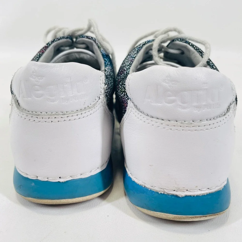 Alegria Essence ESS-132 Blue Floral Pebbled Leather Walking Sneakers Womens 38